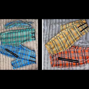 3 different pairs of Plaid Women’s pants, skinny & stacked, Size Large